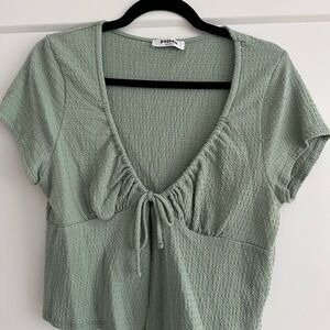 RSQ Women's Sage Green Textured Crop Top